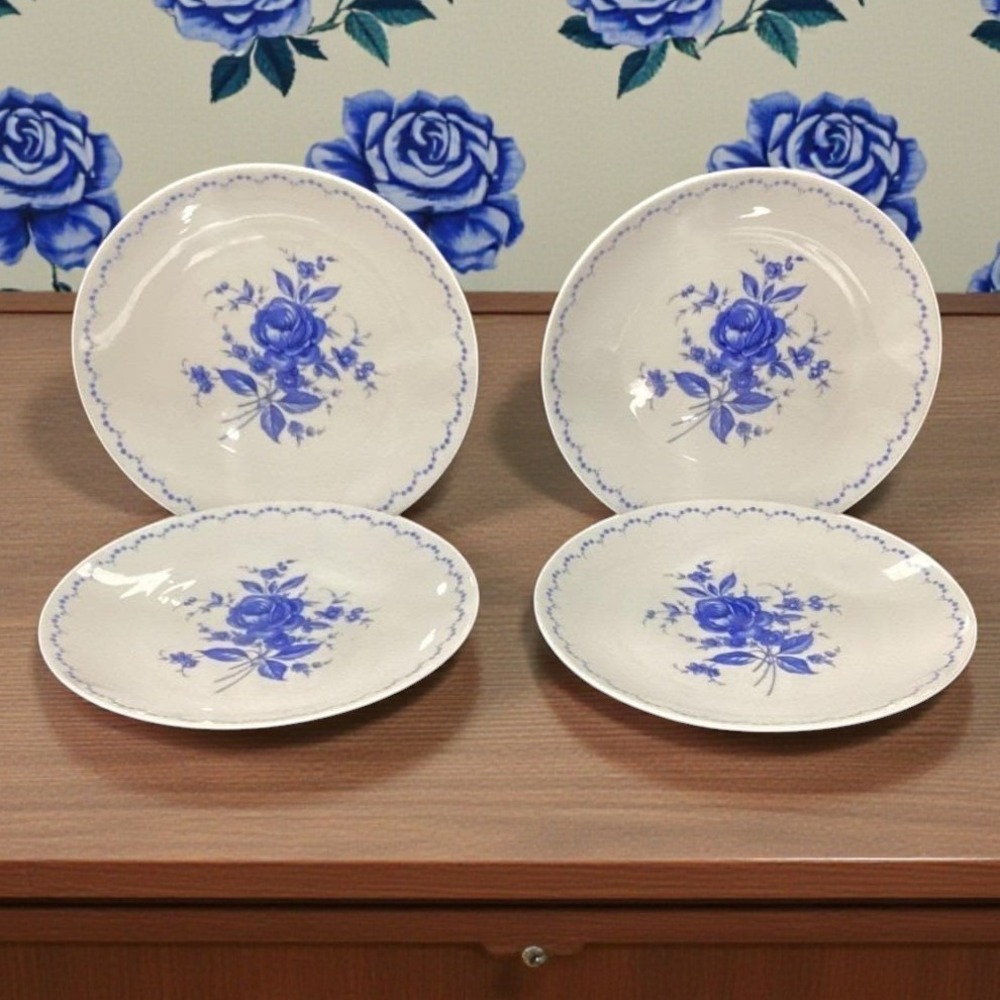 Alboth‎ & Kaiser Bavaria Salad Plates, Set of 4, Vintage Blue Floral Tableware